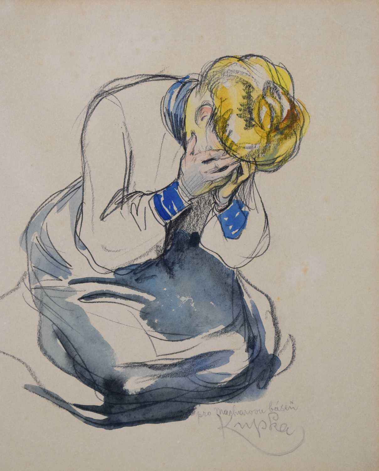 František KUPKA (Czech, 1871-1957) Kneeling Female Figure watercolour and crayon on paper, signed - Bild 2 aus 2