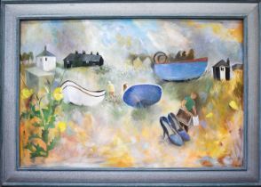 Tessa Newcomb (20th century): Things on Sizewell Beach, title and dated verso '98, oil on canvas, 62