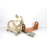 An Indian white metal elephant together with a metal trinket box decorated with pheasants and a