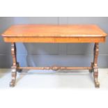 A 19th century Gillows mahogany and crossbanded burr walnut library writing table with drawer below,