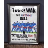 Edward McLachlan (b1940): 'Tug Of War, The Awesome Bell', an original cartoon poster depicting a