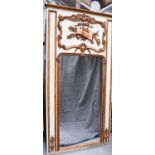 A French gold and cream painted pier mirror in the 19th century style, the mirror surmounted by C