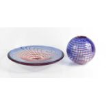 A Mid Century design Murano glass spherical vase and matching bowl, 31cm diameter.