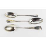 A set of three Edwardian silver serving spoons in the Hanovarian rat tail pattern, Joseph