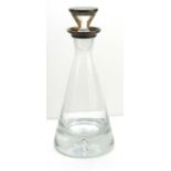 A glass spirit decanter with silver mounts, hallmarked Birmingham 2000, height with stopper 32cm.