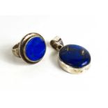 A silver and lapis lazuli set pendant and similar ring, size M.