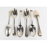 A set of six George II silver tablespoons, in the Hanovarian pattern, monogram engraved, Richard