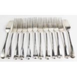 A set of twelve Victorian silver forks in the Old English Pattern, Maxfield & Sons, London 1895,