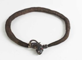 A silver 19th century chain metal 'expandable' necklace, with a snake head clasp inset with small