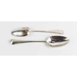 A pair of early George III serving spoons in Hanovarian pattern with detached shell backs, Thomas