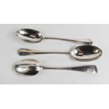 A set of three Edwardian serving spoons, in the Hanovarian rat tail pattern, Joseph Rodgers &