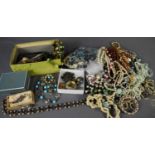 A collection of vintage and later costume jewellery, including alpaca Mexico mother of pearl abalone