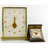 A Jaeger Le Coultre mantle clock, the rectangular dial with raised pyramidal numerals and visible