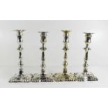 A pair of silver candlesticks, Sheffield 1926, and another pair of very similar plated examples, all