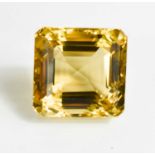 A large loose asscher cut citrine 24g, 30 by 30 by 23mm deep.