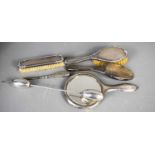 A quantity of silver dressing table items, including silver backed hairbrush, mirror, clothes brush,