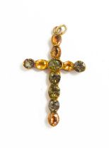 A Georgian 9ct gold [tested as] and foil backed gem set pendant cross, 3.5g, 4cm long.