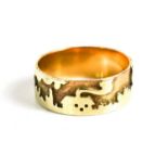 A 9ct gold Artisan ring, with cut out design depicting houses in landscape, size P, 4.2g.