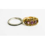 A Victorian gold (tested as 14ct), pink sapphire and seed pearl ring, size P, 2.78g, together with a