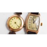 Two 9ct gold cased 1930's gentleman's wristwatches, with Arabic dials and leather straps.