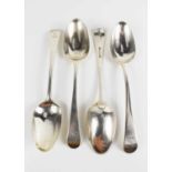 A set of four George III serving spoons in the Old English pattern, armourial engraved, George Smith