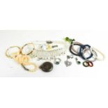 A group of various jewellery to include pearl necklace and bracelets, a vintage opalescent oval