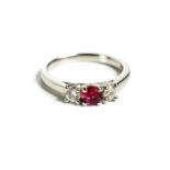 A platinum, ruby and diamond ring, size K, 4.7g.