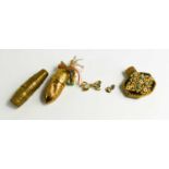 An 18ct gold earring in the form of a nugget, 1.3g total, a 9ct gold bow brooch 2.3g, a two gilt