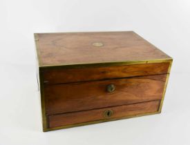 A 19th century campaign style Rosewood vanity case, with blue velvet lined and fitted interior,