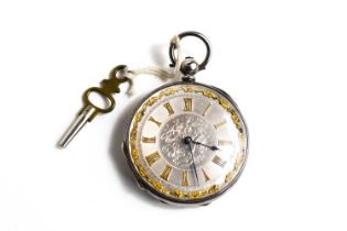 A 19th century silver pocket watch, with a silvered engraved dial, gilt Roman numerals and