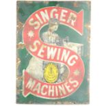 A vintage tin and enamel Singer Sewing Machine sign, 38cm by 53cm.