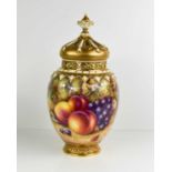 A very fine Royal Worcester large pot pourri vase with inner cover and outer cover, painted by Harry