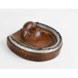 An early Robert Thompson, Mouseman pin tray with horse shoe fixed to the tray, carved with mouse,