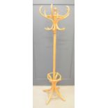 A modern bentwood beech coat and hat stand, 188cm high