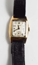 A gentleman's mid 20th century 9ct gold cased wristwatch of rectangular form, with Arabic Numerals