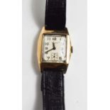 A gentleman's mid 20th century 9ct gold cased wristwatch of rectangular form, with Arabic Numerals