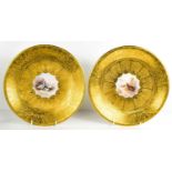 A pair of Royal Worcester plates by JAS Stinton, the gilded borders centred by painted vistas
