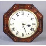A 19th century mahogany and brass inlaid cased single fusee wall clock, the dial signed Fairbrother,