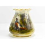 A Royal Worcester vase, painted with pheasants, by James Stinton, the money bag form vase signed JAS