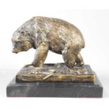 I. Prince (20th century): bronze sculpture of a bear on naturalistic base, and raised on a black