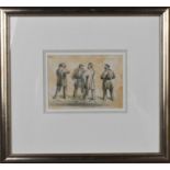 A 19th century French watercolour on paper depicting four gentleman in period attire, 10 by 14cm.