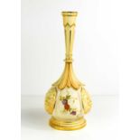 A large Royal Worcester porcelain vase, painted with flowers to a blush ivory ground, puce mark