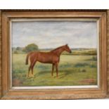 B. Hayland (19th century): oil on canvas, Chestnut Horse in landscape, signed lower right, 50 by