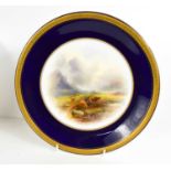 A Royal Worcester plate painted with highland cattle in landscape, by John Stinton, puce mark 1930s,