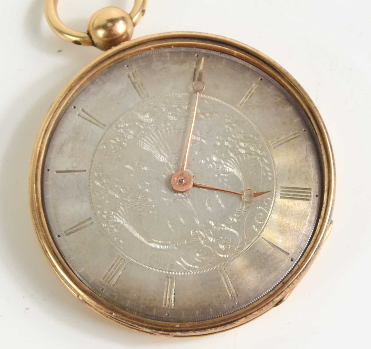 A 19th century gold (tested as) pocket watch, inscribed on back "a cylindre roue trempee quatre en - Bild 3 aus 5