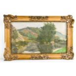 L. Jarming (Early 20th century): Austrian river landscape, oil on board dated 1915 verso, 12 by