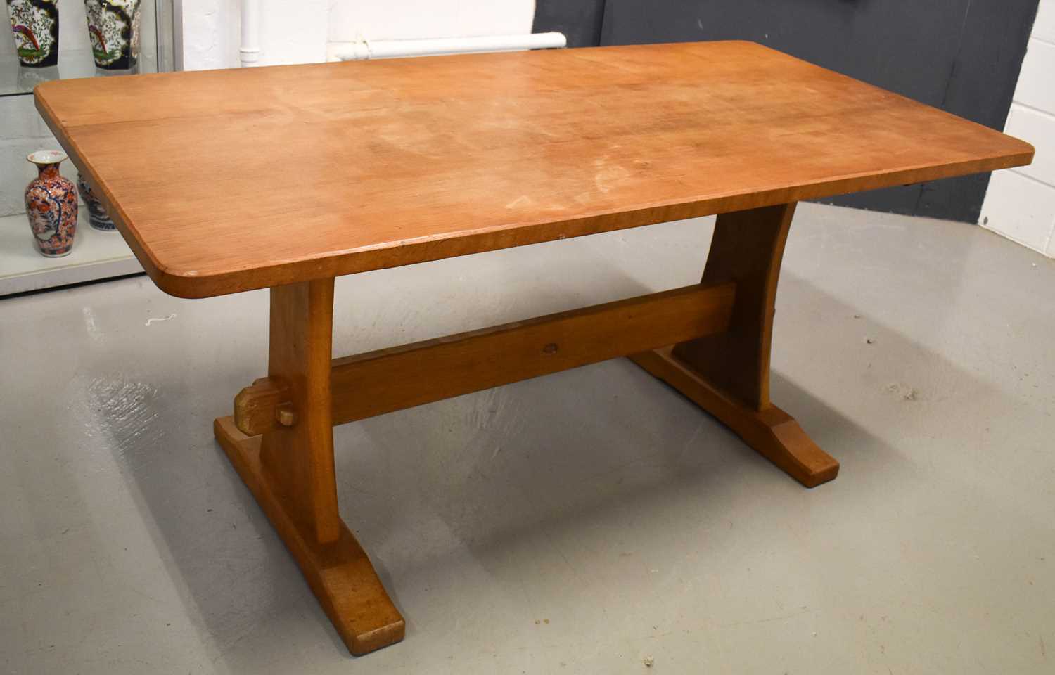 Alan Grainger of Brandsby 'Acorn Man' oak dining room table with adzed top 166cm by 84cm by 75cm, - Bild 2 aus 4