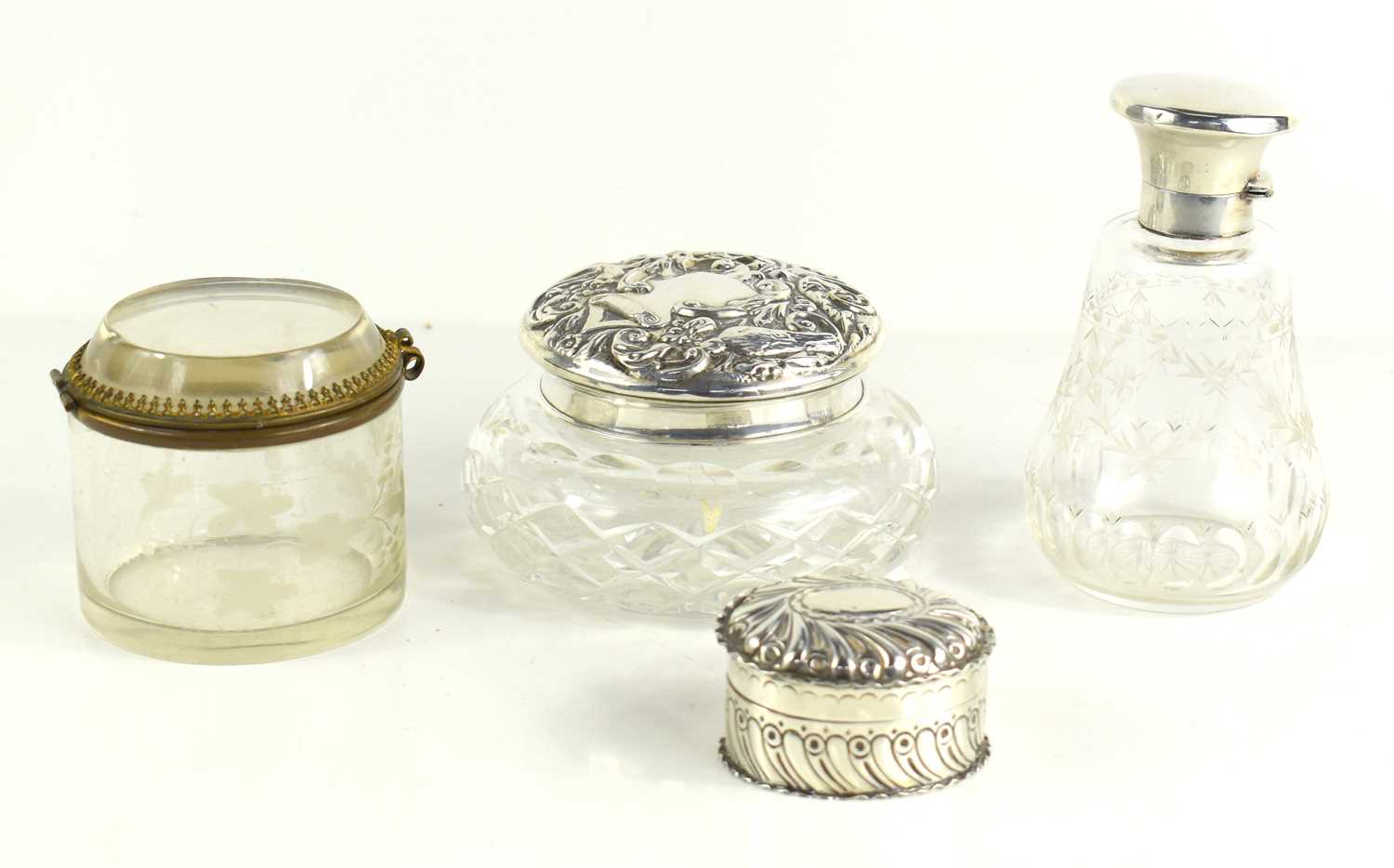 Two silver topped dressing table bottles together with a Victorian silver snuff / trinket box with - Image 2 of 3