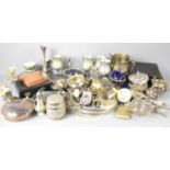 A large group of silver plated items to include boxed flatware, salts, candelabra, salt and pepper