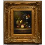 A pair of 20th century still life of fruit by P Carlos, 18 by 23cm.